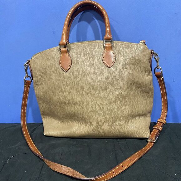 Dooney & Bourke Pebbled Leather DILLEN Double Pocket Satchel Handbag Beige - Picture 4 of 7